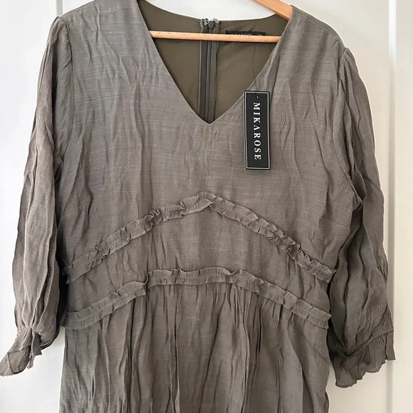 Mikarose Olive Green Casual V-Neck Dress - Picture 2 of 4